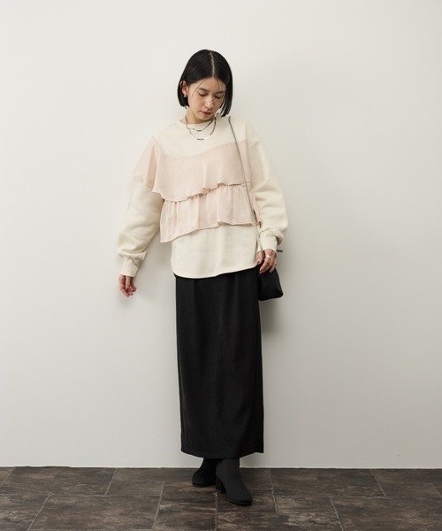 Shelly island（シェリーアイランド）の「サテンアシメフリルプルオーバー（スウェット・レディース・ホワイト/ブラック・FREE）」の18枚目の写真