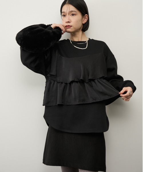 Shelly island（シェリーアイランド）の「サテンアシメフリルプルオーバー（スウェット・レディース・ホワイト/ブラック・FREE）」の7枚目の写真