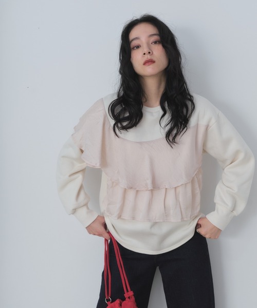 Shelly island（シェリーアイランド）の「サテンアシメフリルプルオーバー（スウェット・レディース・ホワイト/ブラック・FREE）」の22枚目の写真