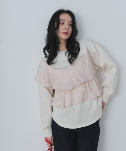 Shelly island（シェリーアイランド）の「サテンアシメフリルプルオーバー（スウェット・レディース・ホワイト/ブラック・FREE）」の21枚目の写真