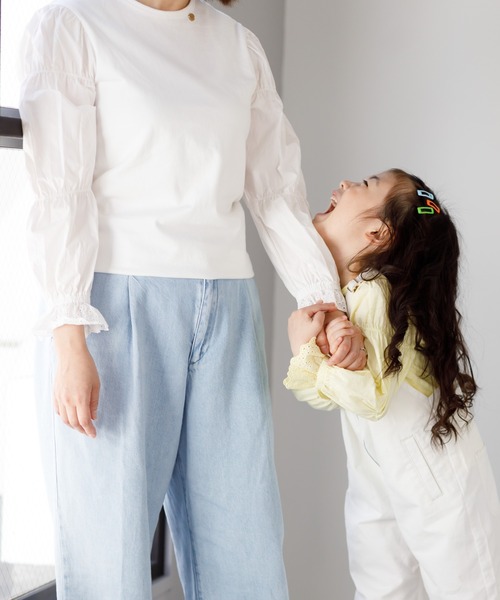 MAKE YOUR DAY（メイクユアデイ）の「ママとおそろいバルーン袖長袖Tシャツ■80～140cm（Tシャツ/カットソー・キッズ・オフホワイト/イエロー/ライトグレー・80/90/100/110/120/130/140）」の15枚目の写真