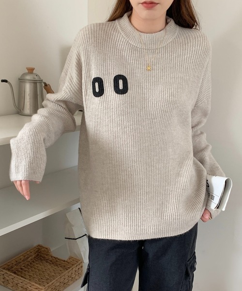 gossip!ロサンゼルス(ゴシップロサンゼルス)の「Y2K ナンバリング刺繍ビッグニット(ニット/セーター・レディース・グレー・FREE)」の3枚目の写真