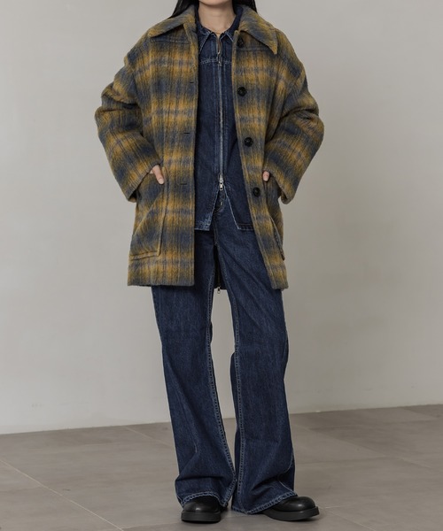 【美品】PUBLIC TOKYO チェック柄 ウールコート PUBLIC TOKYO（パブリックトウキョウ）の「ステンカラーミドル