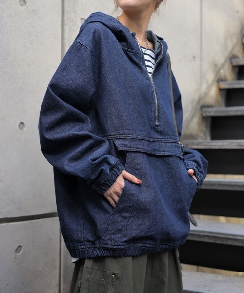 Denim Harf Zip Parker — джинсовая парка с полумолнией