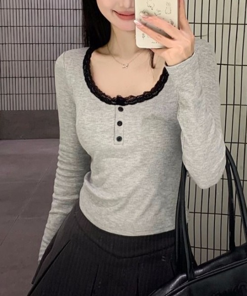 ViViDAY(ビビデー)の「【カップ付き】レース長袖インナートップス(Tシャツ/カットソー・レディース・ブラック/ホワイト/グレー・M)」の19枚目の写真