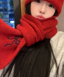 襟マフラー ベロアリボン「赤」 襟マフラー ベロアリボン「赤」 LベロアストーンBIGリボンバンス
