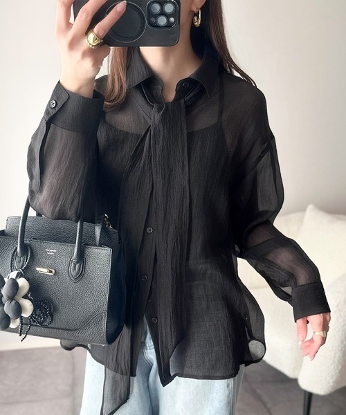 未使用級✨ルルウィルビー 現行 ブラウス ボウタイ リボン シアー  