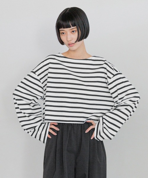 バックヘムボーダーＴ／ＬＳ 320007（Tシャツ/カットソー）｜yuw（ユウ）