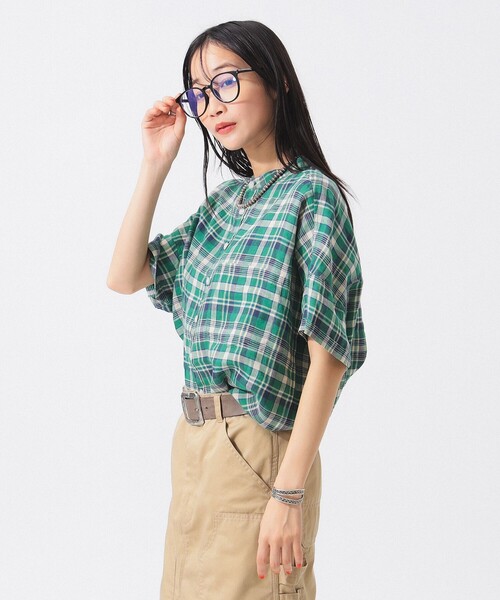 【タグ付き】BEAMS BOY リネンチェック半袖シャツ BEAMS BOY（ビームス ボーイ）リネン チェック ショートスリーブ