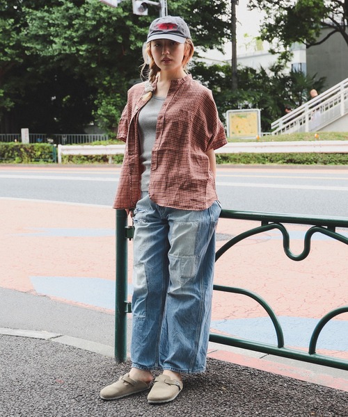 BEAMS BOY（ビームスボーイ）の「リネン チェック ショートスリーブ シャツ（シャツ/ブラウス・レディース・ブラック/グリーン/オレンジ・ONE SIZE）」の6枚目の写真