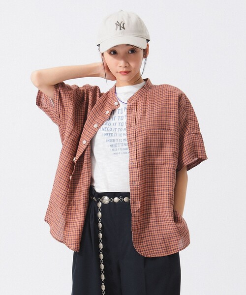 BEAMSBOY ビームスボーイ ブラウス 半袖 チェック 羽織りMサイズ BEAMS BOY（ビームスボーイ）の「リネン チェック ショート