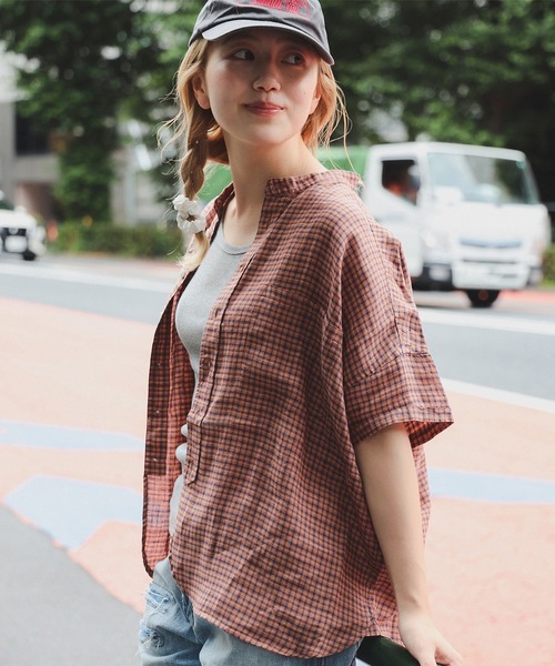 BEAMS BOY（ビームスボーイ）の「リネン チェック ショートスリーブ シャツ（シャツ/ブラウス・レディース・ブラック/グリーン/オレンジ・ONE SIZE）」の10枚目の写真