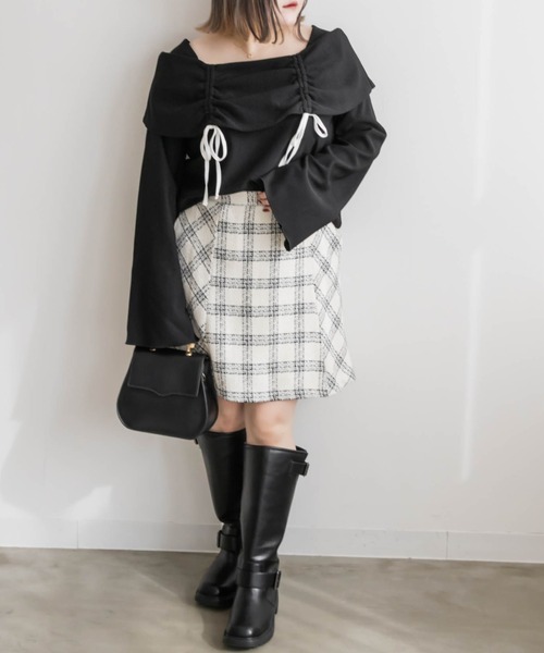 CLETTE(クレット)の「オフショル風ドロストリボンプルオーバー(Tシャツ/カットソー・レディース・チャコールグレー/アイボリー/ブラック・LL/3L/4L)」の5枚目の写真