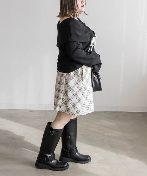 CLETTE(クレット)の「オフショル風ドロストリボンプルオーバー(Tシャツ/カットソー・レディース・チャコールグレー/アイボリー/ブラック・LL/3L/4L)」の8枚目の写真