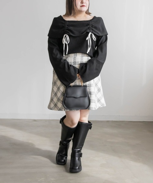 CLETTE(クレット)の「オフショル風ドロストリボンプルオーバー(Tシャツ/カットソー・レディース・チャコールグレー/アイボリー/ブラック・LL/3L/4L)」の6枚目の写真