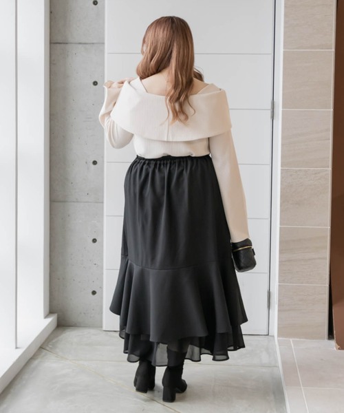 CLETTE(クレット)の「オフショル風ドロストリボンプルオーバー(Tシャツ/カットソー・レディース・チャコールグレー/アイボリー/ブラック・LL/3L/4L)」の18枚目の写真