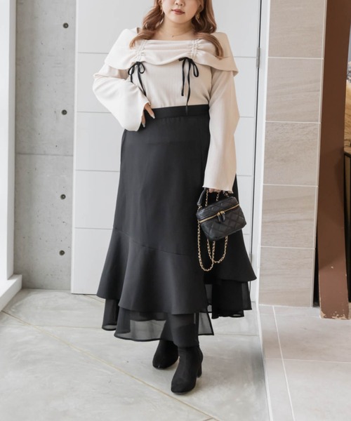 CLETTE(クレット)の「オフショル風ドロストリボンプルオーバー(Tシャツ/カットソー・レディース・チャコールグレー/アイボリー/ブラック・LL/3L/4L)」の16枚目の写真