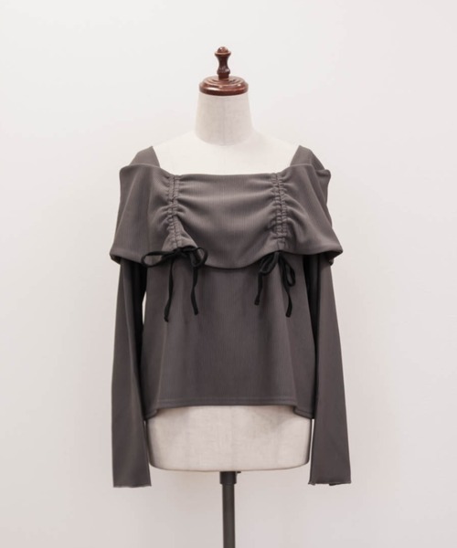 CLETTE(クレット)の「オフショル風ドロストリボンプルオーバー(Tシャツ/カットソー・レディース・チャコールグレー/アイボリー/ブラック・LL/3L/4L)」の19枚目の写真