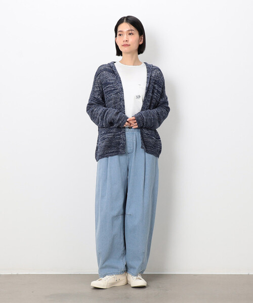 ONIGIRI（オニギリ）の「ミックスデニム調　フーディーカーディガン（カーディガン/ボレロ・レディース・サックスブルー/ネイビー・FREE）」の3枚目の写真