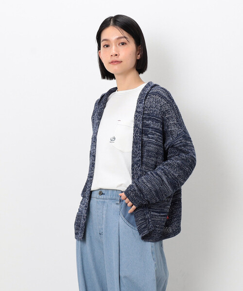ONIGIRI（オニギリ）の「ミックスデニム調　フーディーカーディガン（カーディガン/ボレロ・レディース・サックスブルー/ネイビー・FREE）」の4枚目の写真