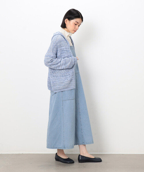 ONIGIRI（オニギリ）の「ミックスデニム調　フーディーカーディガン（カーディガン/ボレロ・レディース・サックスブルー/ネイビー・FREE）」の6枚目の写真