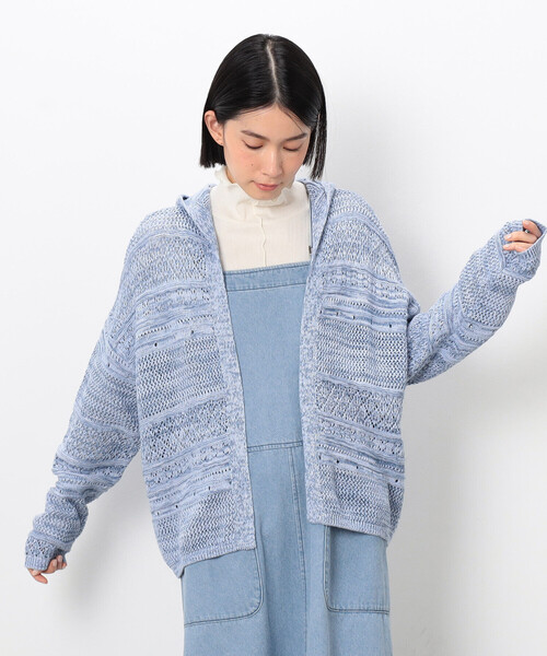 ONIGIRI（オニギリ）の「ミックスデニム調　フーディーカーディガン（カーディガン/ボレロ・レディース・サックスブルー/ネイビー・FREE）」の8枚目の写真