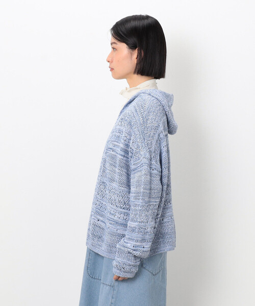 ONIGIRI（オニギリ）の「ミックスデニム調　フーディーカーディガン（カーディガン/ボレロ・レディース・サックスブルー/ネイビー・FREE）」の10枚目の写真