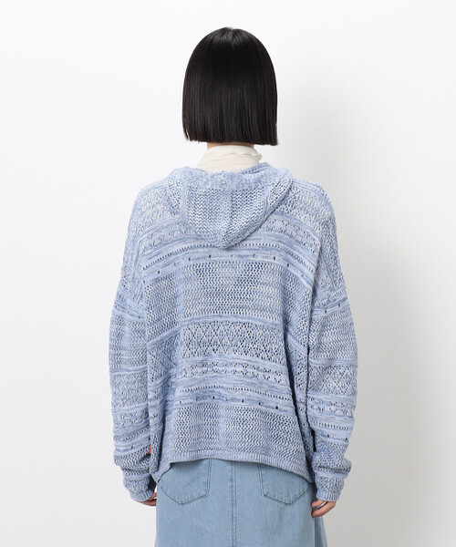 ONIGIRI（オニギリ）の「ミックスデニム調　フーディーカーディガン（カーディガン/ボレロ・レディース・サックスブルー/ネイビー・FREE）」の11枚目の写真