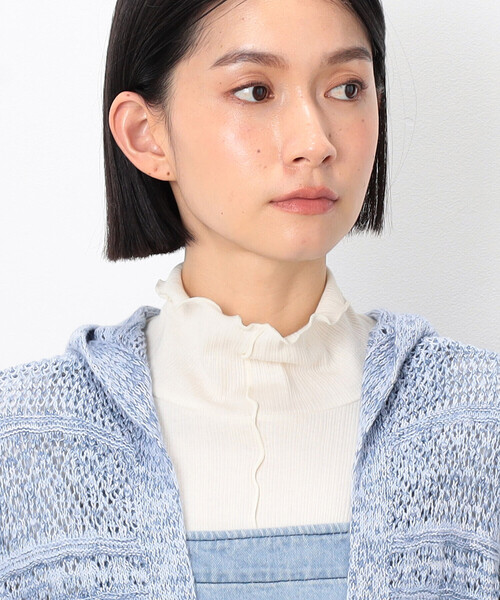 ONIGIRI（オニギリ）の「ミックスデニム調　フーディーカーディガン（カーディガン/ボレロ・レディース・サックスブルー/ネイビー・FREE）」の12枚目の写真