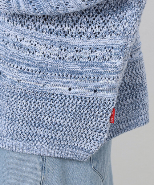 ONIGIRI（オニギリ）の「ミックスデニム調　フーディーカーディガン（カーディガン/ボレロ・レディース・サックスブルー/ネイビー・FREE）」の14枚目の写真