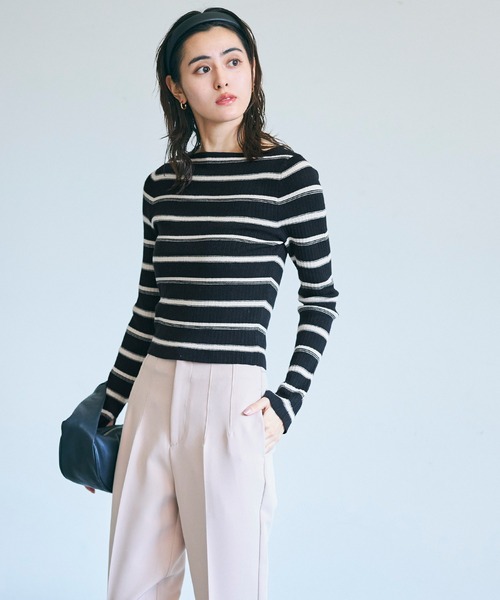 coca(coca)(コカ)の「【WEB限定セール】ボートネックリブニットトップス(ニット/セーター・レディース・アイボリー/ブラック・L/M)」の7枚目の写真