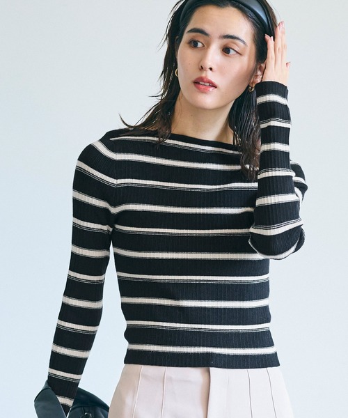coca(coca)(コカ)の「【WEB限定セール】ボートネックリブニットトップス(ニット/セーター・レディース・アイボリー/ブラック・L/M)」の8枚目の写真