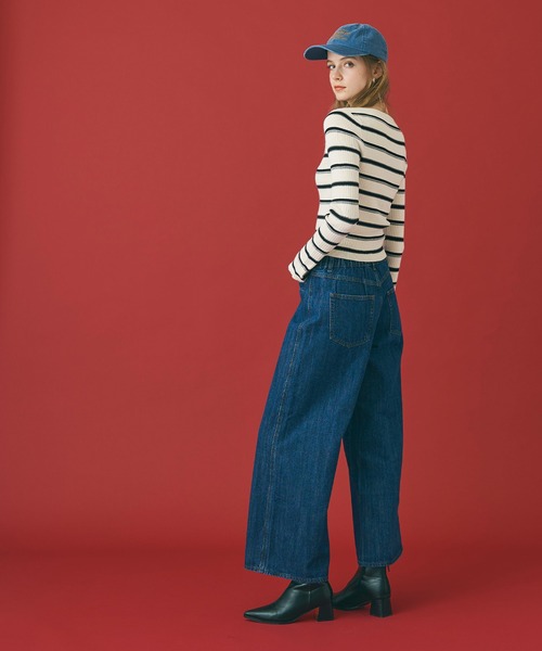 coca(coca)(コカ)の「【WEB限定セール】ボートネックリブニットトップス(ニット/セーター・レディース・アイボリー/ブラック・L/M)」の11枚目の写真