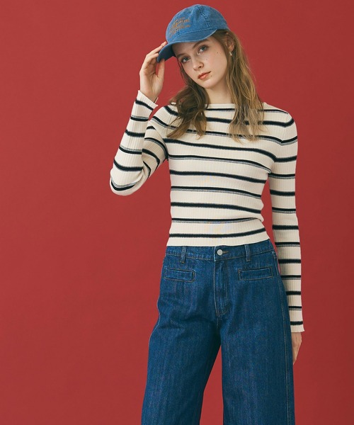 coca(coca)(コカ)の「【WEB限定セール】ボートネックリブニットトップス(ニット/セーター・レディース・アイボリー/ブラック・L/M)」の12枚目の写真