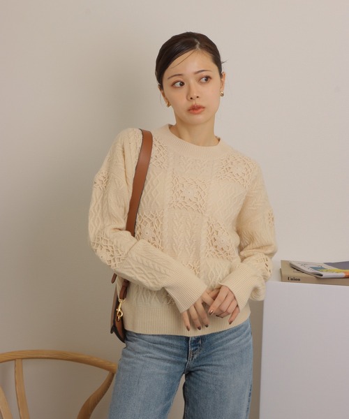 crochet patchwork knit pullover /クロシェ パッチワーク ニット