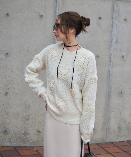 LAULEN(ローレン)の「crochet patchwork knit pullover /クロシェ パッチワーク ニット(ニット/セーター・レディース・アイボリー/ベージュ・FREE)」の2枚目の写真