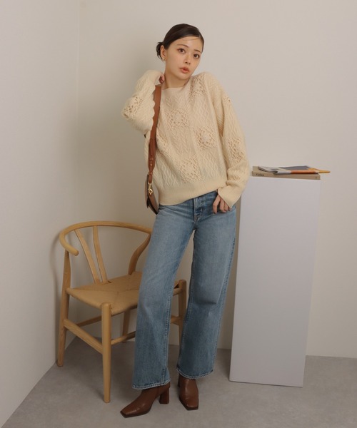 crochet patchwork knit pullover /クロシェ パッチワーク