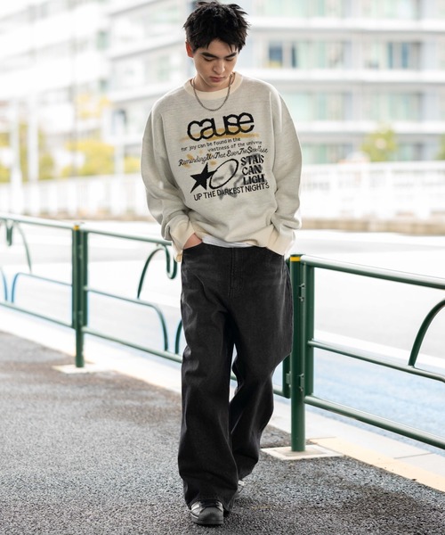 WEGO（ウィゴー）の「WEGO/スプレーグラフィックニットプルオーバー（ニット/セーター・メンズ・オフホワイト/グレー/ブラウン・MEDIUM/LARGE）」の5枚目の写真