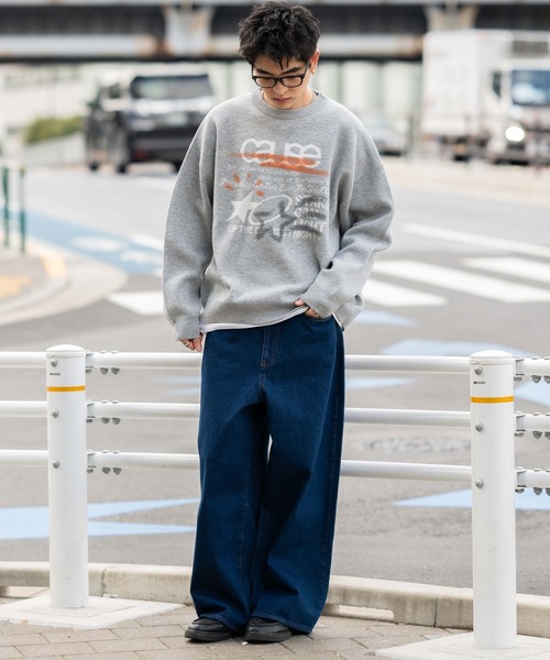 WEGO（ウィゴー）の「WEGO/スプレーグラフィックニットプルオーバー（ニット/セーター・メンズ・オフホワイト/グレー/ブラウン・MEDIUM/LARGE）」の6枚目の写真