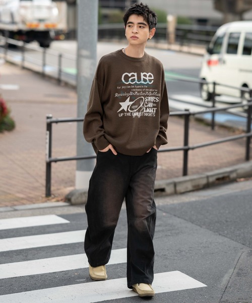 WEGO（ウィゴー）の「WEGO/スプレーグラフィックニットプルオーバー（ニット/セーター・メンズ・オフホワイト/グレー/ブラウン・MEDIUM/LARGE）」の13枚目の写真