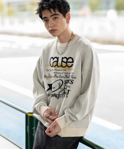 WEGO（ウィゴー）の「WEGO/スプレーグラフィックニットプルオーバー（ニット/セーター・メンズ・オフホワイト/グレー/ブラウン・MEDIUM/LARGE）」の14枚目の写真