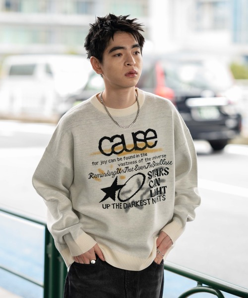 WEGO（ウィゴー）の「WEGO/スプレーグラフィックニットプルオーバー（ニット/セーター・メンズ・オフホワイト/グレー/ブラウン・MEDIUM/LARGE）」の16枚目の写真