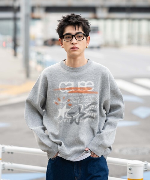 WEGO（ウィゴー）の「WEGO/スプレーグラフィックニットプルオーバー（ニット/セーター・メンズ・オフホワイト/グレー/ブラウン・MEDIUM/LARGE）」の19枚目の写真