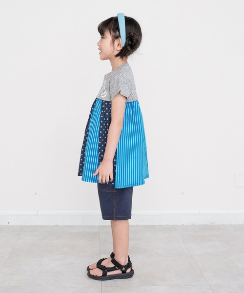 RAGMART（ラグマート）の「リメイク風パッチワークチュニック（ワンピース・キッズ・グリーン/ピンク/グレー・100cm/110cm/120cm/130cm）」の8枚目の写真