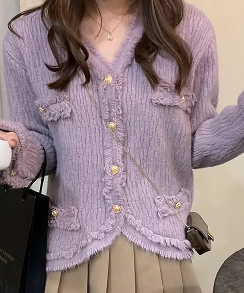 Jasmine Grandiflorum（ジャスミングランディフローラム）の「【Jasmine】ツイード風フリンジニットカーディガン（カーディガン/ボレロ・レディース・ブラック/ホワイト/ブルー/パープル/ピンク・FREE）」の22枚目の写真