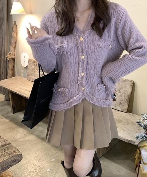 Jasmine Grandiflorum（ジャスミングランディフローラム）の「【Jasmine】ツイード風フリンジニットカーディガン（カーディガン/ボレロ・レディース・ブラック/ホワイト/ブルー/パープル/ピンク・FREE）」の20枚目の写真