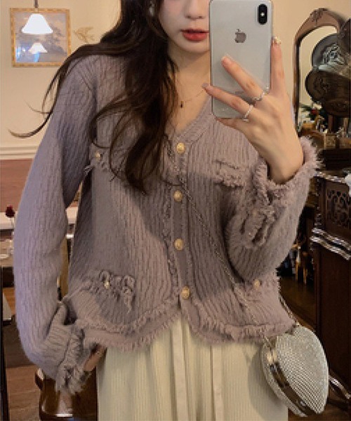 Jasmine Grandiflorum（ジャスミングランディフローラム）の「【Jasmine】ツイード風フリンジニットカーディガン（カーディガン/ボレロ・レディース・ブラック/ホワイト/ブルー/パープル/ピンク・FREE）」の21枚目の写真