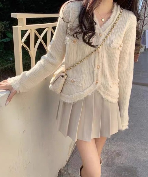 Jasmine Grandiflorum（ジャスミングランディフローラム）の「【Jasmine】ツイード風フリンジニットカーディガン（カーディガン/ボレロ・レディース・ブラック/ホワイト/ブルー/パープル/ピンク・FREE）」の8枚目の写真