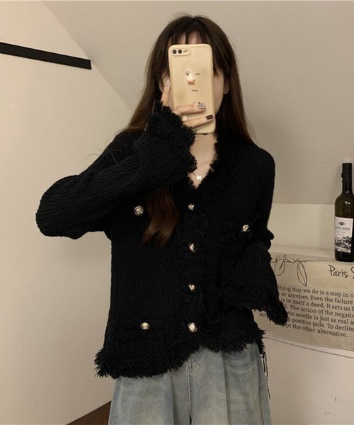 Jasmine Grandiflorum（ジャスミングランディフローラム）の「【Jasmine】ツイード風フリンジニットカーディガン（カーディガン/ボレロ・レディース・ブラック/ホワイト/ブルー/パープル/ピンク・FREE）」の10枚目の写真