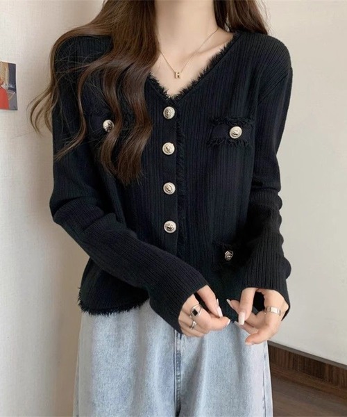 Jasmine Grandiflorum（ジャスミングランディフローラム）の「【Jasmine】ツイード風フリンジニットカーディガン（カーディガン/ボレロ・レディース・ブラック/ホワイト/ブルー/パープル/ピンク・FREE）」の11枚目の写真